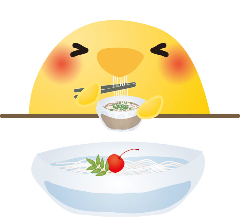 そうめんを食べるヒヨコ