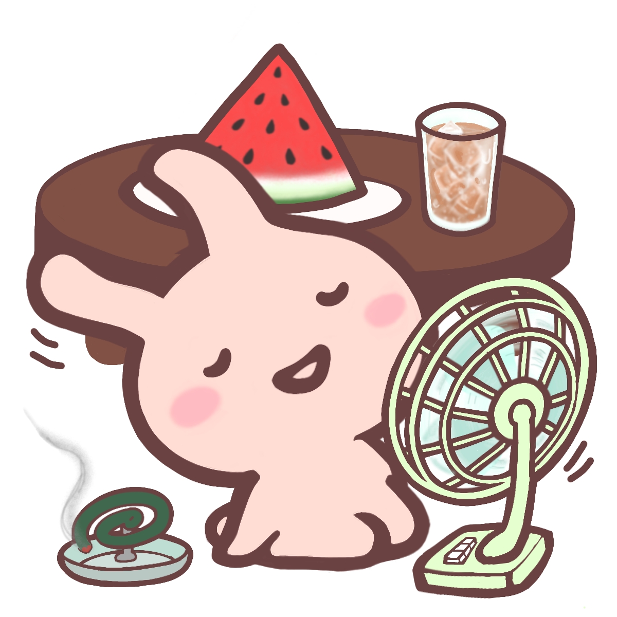 扇風機で涼みながらスイカ