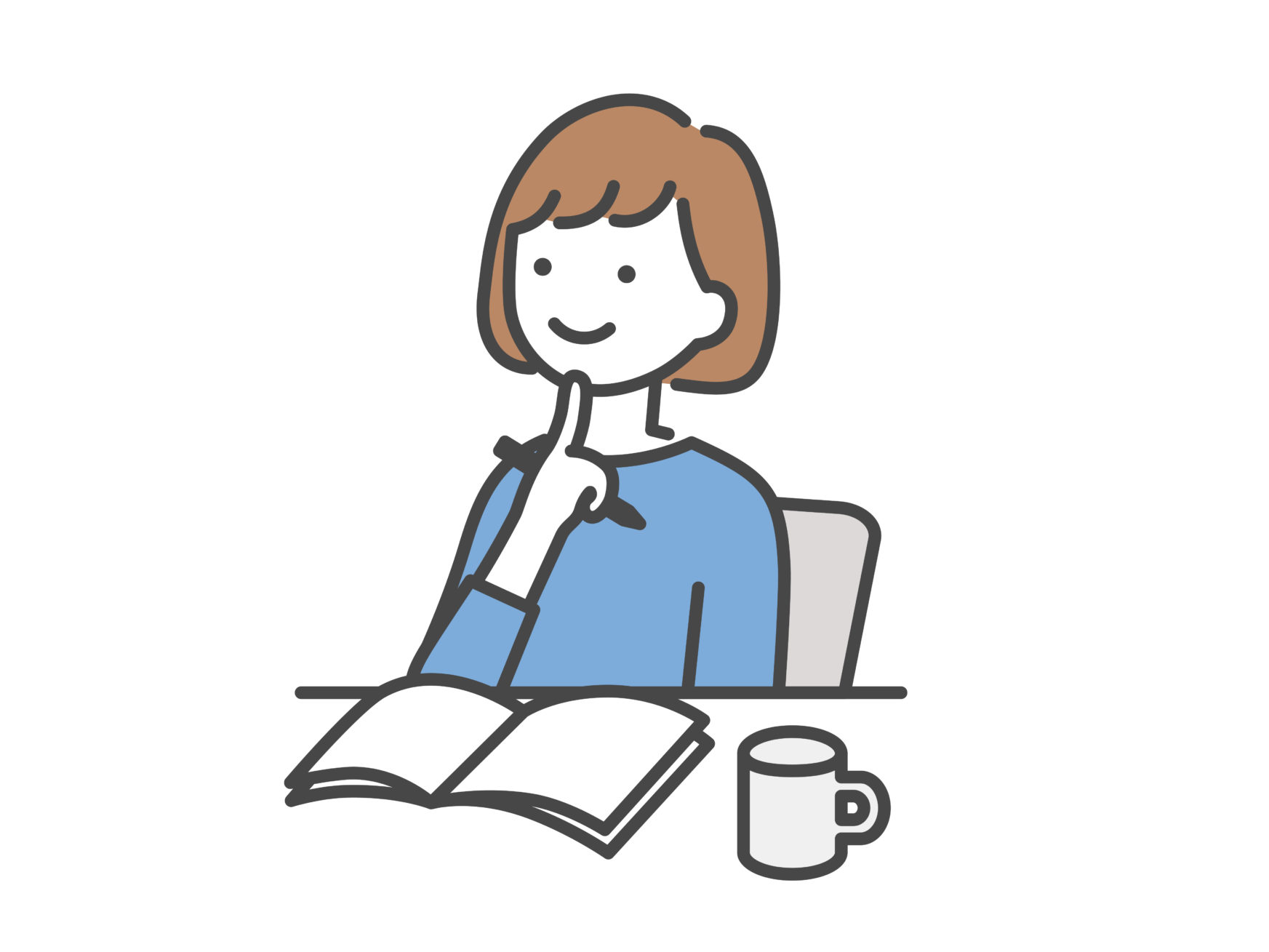 ノートを前に考える人