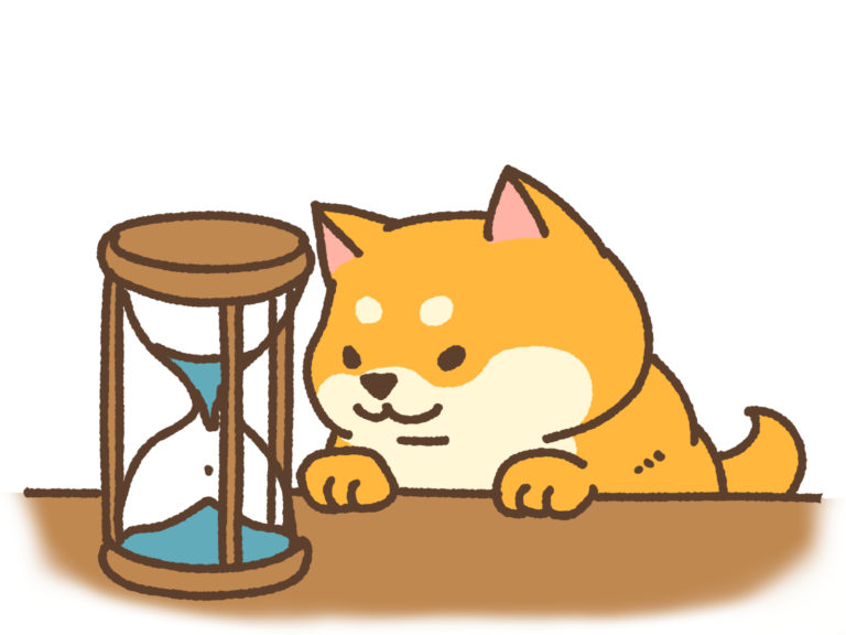 砂時計を見つめる犬