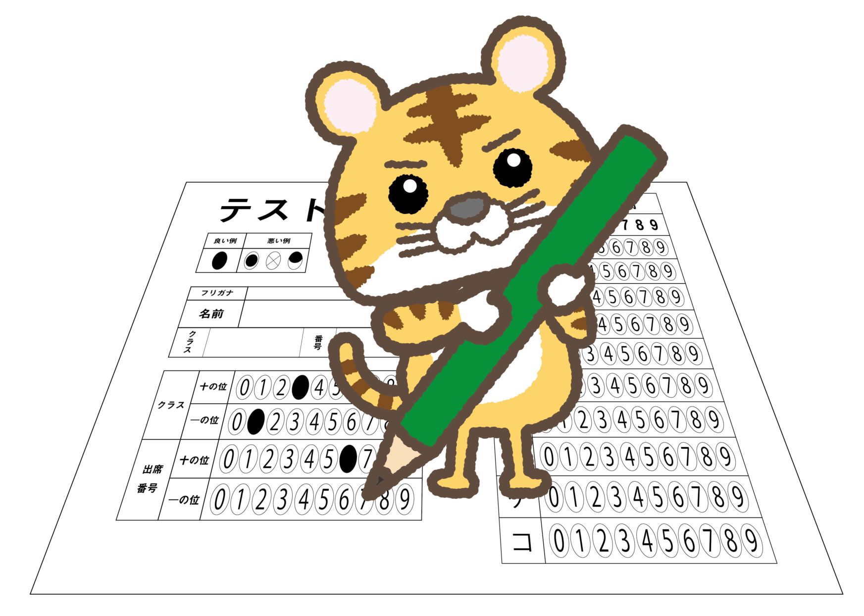 テスト用紙の上にいる虎