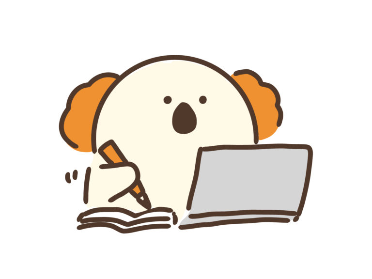 PCを前に勉強する犬