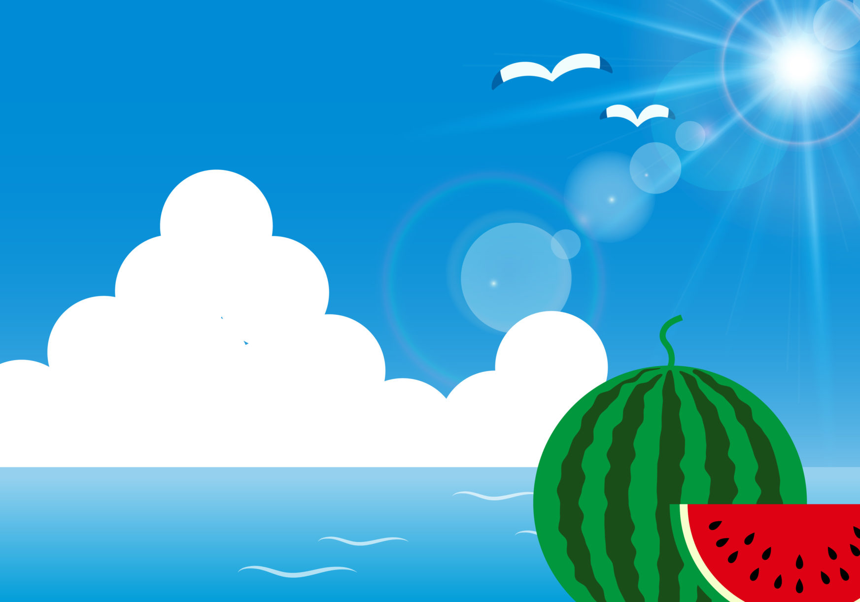 海と積乱雲、スイカ