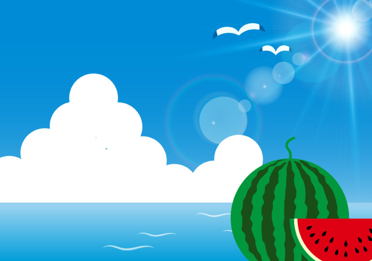海と積乱雲、スイカ