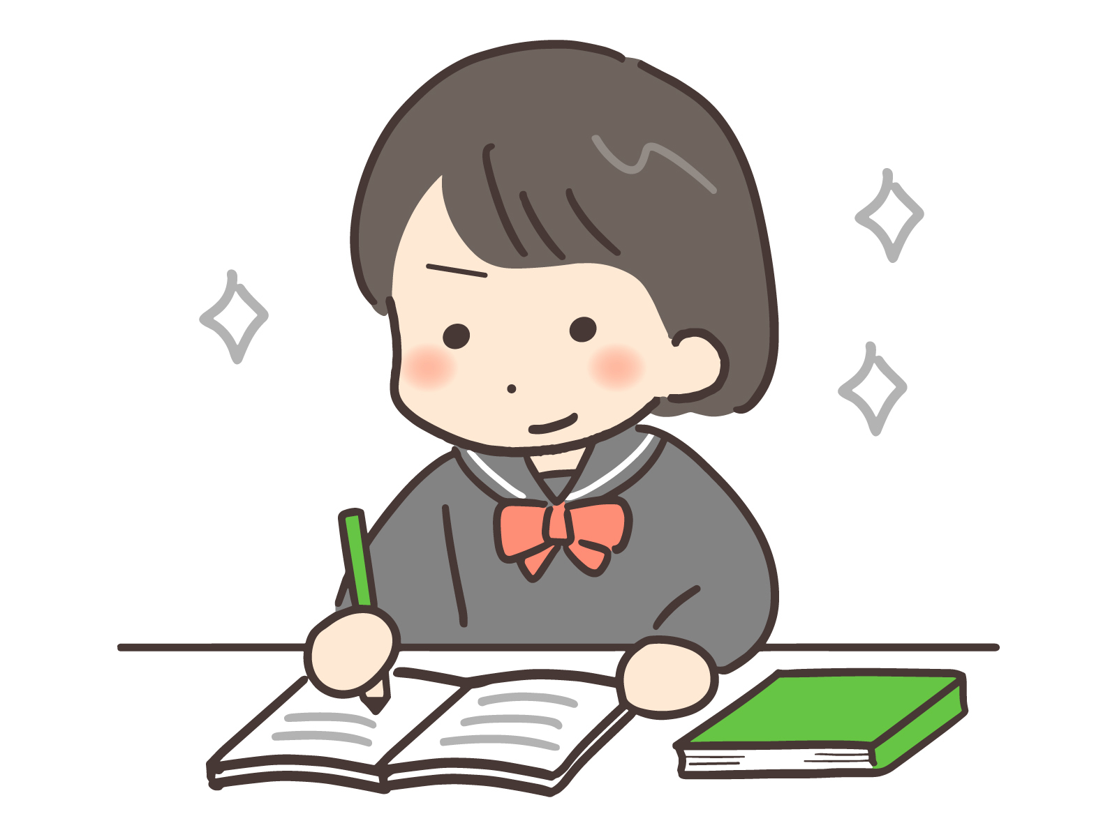 勉強する女子生徒、キラキラつき