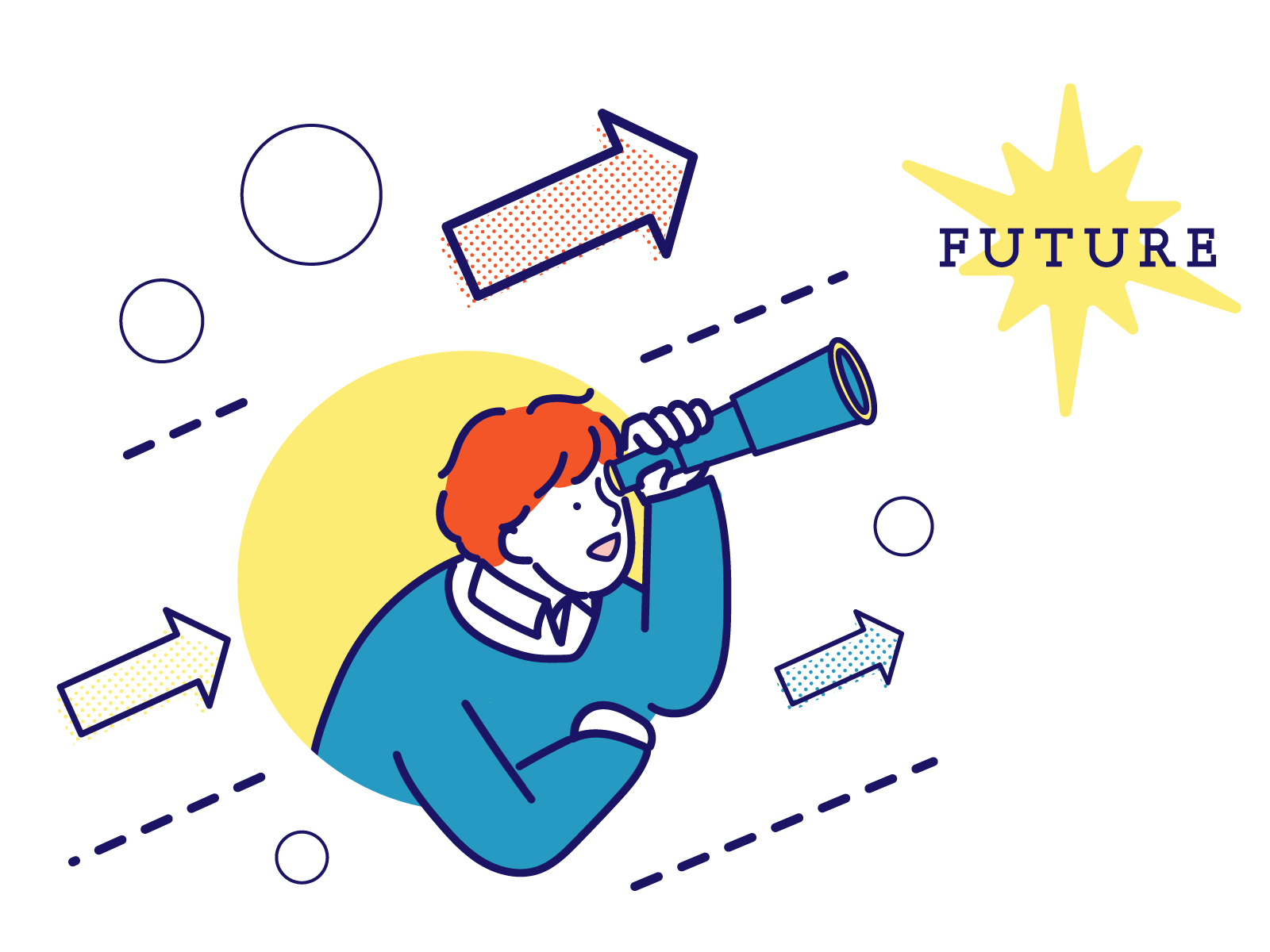 望遠鏡で未来を見つめる人