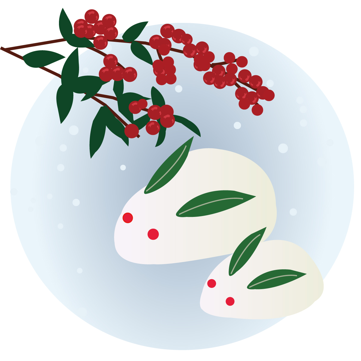 雪ウサギと南天