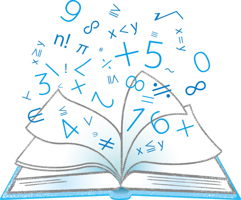 本の上に散る数字と記号